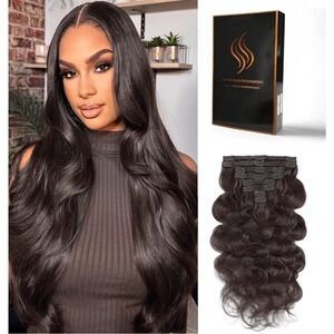 24” Dark Brown #2 Hair Extensions Clip in